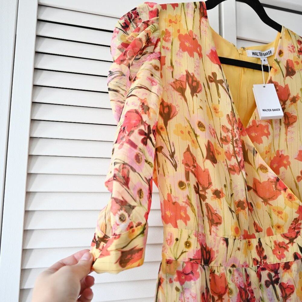 Walter Baker Size 4 NWT Floral Yellow Tulip Adriana Dress | Size 4 - Picture 4 of 11